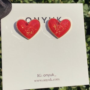 Red Heart Earrings, Heart Stud Earrings, Valentine&#39;s Day Earrings, Statement Earrings, Gift for Girlfriend, Gift for her, Gift for Mom