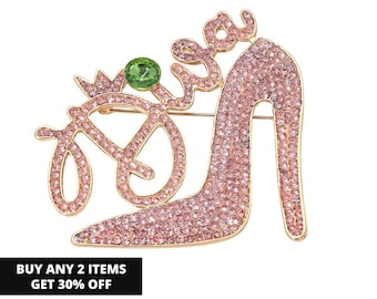 Brosche „High Heel DIVA“, Lippenstift-Brosche, auch bekannt als Brosche, Modebrosche, Geschenk für Studentinnen, rosa-grüne Brosche, auch bekannt als Geschenk, Bestseller