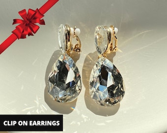 Clip On Earrings, Crystal Drop Earrings, Clip Earrings, Statement Earrings, Minimal Earrings, Gift for her, Gift for Mom, Gift for Wife