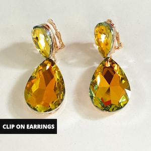 Clip On Earrings, Crystal Drop Earrings, Best Seller, Statement Earrings, Gift for her, Lightweight Clip On Earring