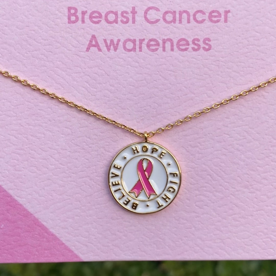 Gold Dipped Pink Ribbon Necklace, Pink Ribbon Hope Necklace, Necklace