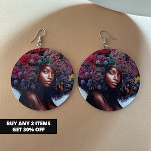 African Earrings, Afro Earrings, Black Woman Earrings, Fun Earrings, Ethnic Earrings, Wood Earrings, Gift for her, Gift for Girlfriend