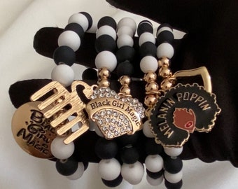 Black Girl Magic Bracelet, Black Women Bracelet, Multi Layered Bracelet, Stretchable Bracelet, Handmade African Bracelet, Statement Bracelet