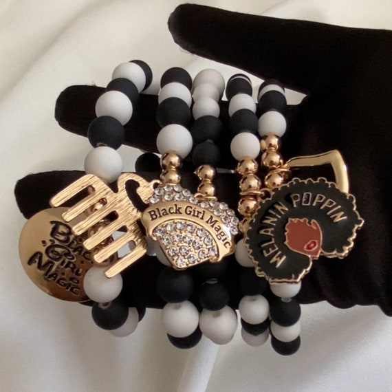 Black Girl Magic Bracelet, Black Women Bracelet, Multi Layered Bracelet, Stretchable Bracelet, Handmade African Bracelet, Statement Bracelet