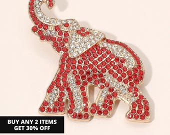 Delta Sigma Theta Rhinestone Elephant Red and Gold Pin Brooch, Sorority Gift