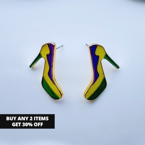 Mardi Gras Earrings, Mardi Gras High Heel Earrings, Statement Earrings, Carnival Celebration Earrings, Gift for her, Mardi Gras Gift