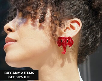 Delta Sigma Theta Red Elephant Earrings, Sorority Statement Stud Earrings, Gift for Soror