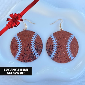 Glittered Baseball Earrings, Game Day Earrings, Sports Earrings, Gift for Sports Lover, Baseball Jewelry, Gift for her, Gift for Mom