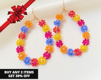 Flower Earrings, Spring Earrings, Colorful Earrings, Handmade Floral Earrings, Statement Earrings, Gift for Mom, Gift for Girlfriend
