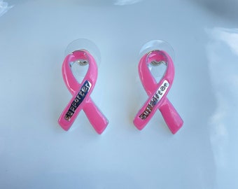 Pink Ribbon Earrings, Pink Ribbon Stud Earrings, Breast Cancer Earrings, Supporter Earrings, Cancer Survivor Earrings, Gift for Survivor