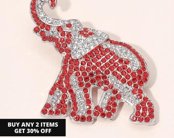 Delta Sigma Theta Rhinestone Elephant Red and Silver Pin Brooch, Sorority Gift