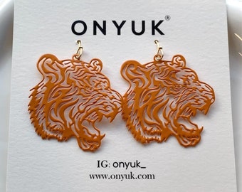 Tiger Football Earrings, Game Day Earrings, Tiger Jewelry, Statement Earrings, Animal Earrings, Bold Earrings, Gift for her, Gift for Wife