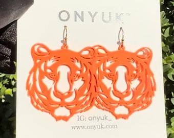 Tiger Football Earrings, Game Day Earrings, Tiger Jewelry, Statement Earrings, Animal Earrings, Bold Earrings, Gift for her, Gift for Wife