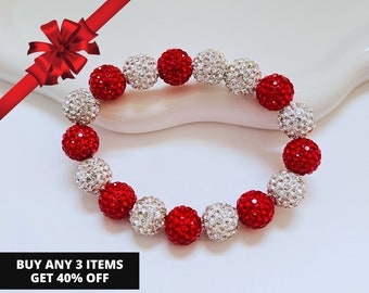 Bracciale DELTA, braccialetto elastico rosso e bianco, braccialetto scintillante, regalo per consorelle, braccialetto della confraternita, regalo per consorelle