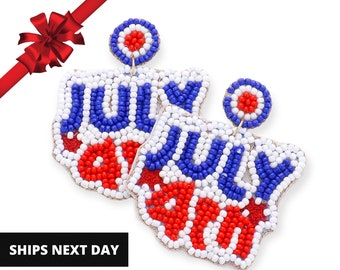 Brincos de 4 de julho, brincos com a bandeira dos EUA, Dia da Independência, brincos patrióticos, brincos pendentes de 4 de julho, presente para ela, presente para namorada