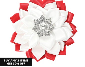 Delta Sigma Theta Blumenbrosche, rot-weiße Blumennadel, Geschenk für sie, Delta Statement Schmuck