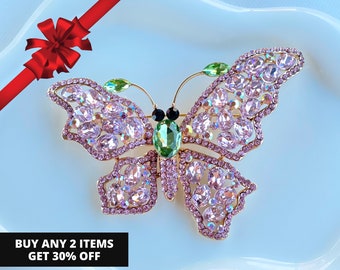 Pink Green Butterfly Brooch, AKA Inspired statement Jewelry, Alpha Kappa Alpha Sorority Jewelry Gift
