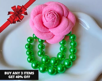 AKA Brooch, Pink and Green Rose Brooch, Best Seller, Beautiful Floral Brooch, AKA Jewelry, AKA Gift, Sorority Brooch