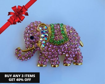 Crystal Elephant Brooch, Elephant Pin, Pink and Green Brooch, Sorority Brooch, Gift for Soror, Gift for her, Ethnic Jewelry