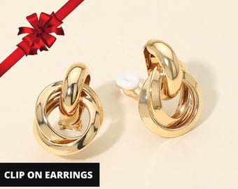 Leichte goldene Clip-Ohrringe, auffällige Clip-Ohrringe, Geschenk für sie, goldene Ohrstecker