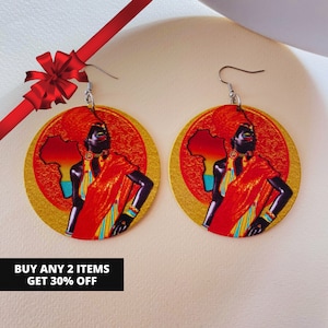 African Wood Earrings, Tribal Earrings, Ethnic Earrings, Afrocentric Earrings, Gift for her, Gift for Girlfriend, Gift for Mom