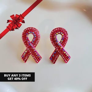 Pink Ribbon Earrings, Crystal Earrings, Cancer Awareness Earrings, Cancer Survivor Earrings, Breast Cancer Earrings, Gift for her