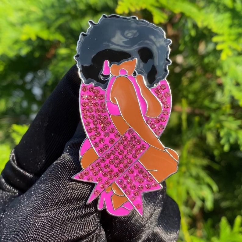 Pink Ribbon Brooch, Afro Girl Brooch, Breast Cancer Brooch, Awareness ...