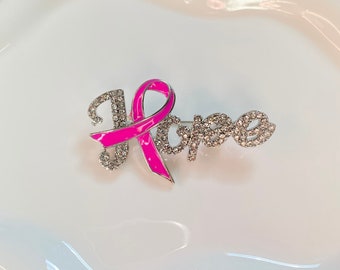 Pink Ribbon Brooch, HOPE Brooch, Breast Cancer Brooch, Awareness Brooch, Pink Ribbon Pin, Gift for Breast Cancer Survivor, Gift for her