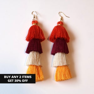 Tassel Earrings, Colorful Earrings, Statement Earrings, Boho Earrings, Fun Earrings, Long Tassel Earrings, Gift for her, Gift for Girlfriend