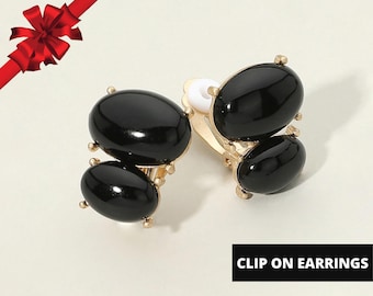 Clip On Earrings for Women, Double Oval Clip On Earrings, Gift for her, Non Pierced Earrings for Women