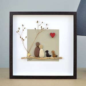 Pebble art couple with 2 dogs, Pebble art family of 2 with pet, Couple and dog, Pebbel art dog, Pebble art pet, unique gift