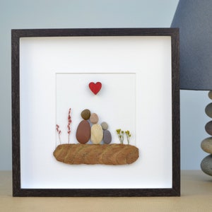 Pebble art family of three, Pebble art family of 3, Pebble art picture, Pebble art family picture, New home picture, Unique family gift