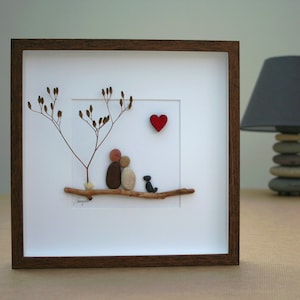 Pebble art couple with dog, Pebble art couple, Pebble art family of 2 with pet, Couple and dog, Pebbel art dog, Pebble art pet, unique gift