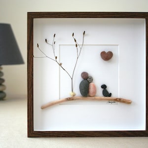 Pebble art couple with dog, Pebble art couple, Pebble art family of 2 with pet, Couple and dog, Pebbel art dog, Pebble art pet, unique gift