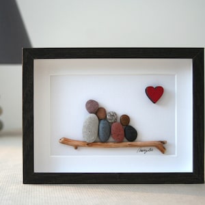 Pebble art family of 4, Pebble art picture, Pebble art family of four, Family gift, Pebbel art couple with children, Couple gift, present