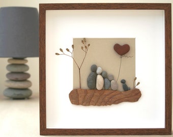 Pebble art, Pebble art picture, Pebble art family of four and dog, Pebble art family of 4 with dog, Pebble art family and dog, Pebble gift