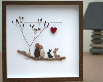 Pebble art couple with rabbit, Pebble art couple with bunny, Pebble art family with rabbit, Pebble art bunny, Pebble art family with bunny