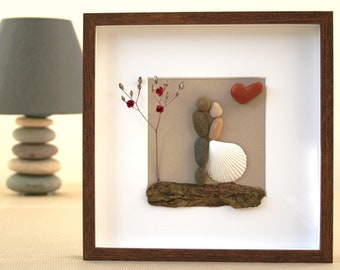 Mariage d’art de galets, Couple d’art de galets, Image d’art de galets, Famille d’art de galets, Saint-Valentin, Cadeau d’anniversaire, Cadeau de mariage, Cadeau des parents