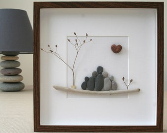 Pebble art family of 5, Pebble art family of five, Pebble art picture, Family gift, Unique gift, Grandparents gift, Unique gift, New home