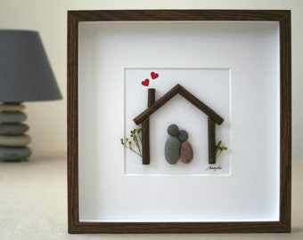 Pebble art new home, Pebble art couple, Pebble art, Pebble art picture, New home gift, Personalised gift, home decor, Pebble family of 2