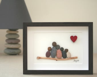 Pebble art family of 5, Pebble art picture, Pebble art family of five, Family gift, Pebbel art couple with children, present, family gift
