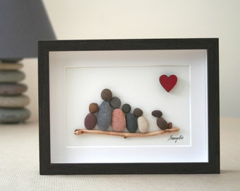 Pebble art family of 5 with dog, Pebble art picture, Pebble art family of 5, Pebble art family of 5 with pet, Family with pet, Family gift
