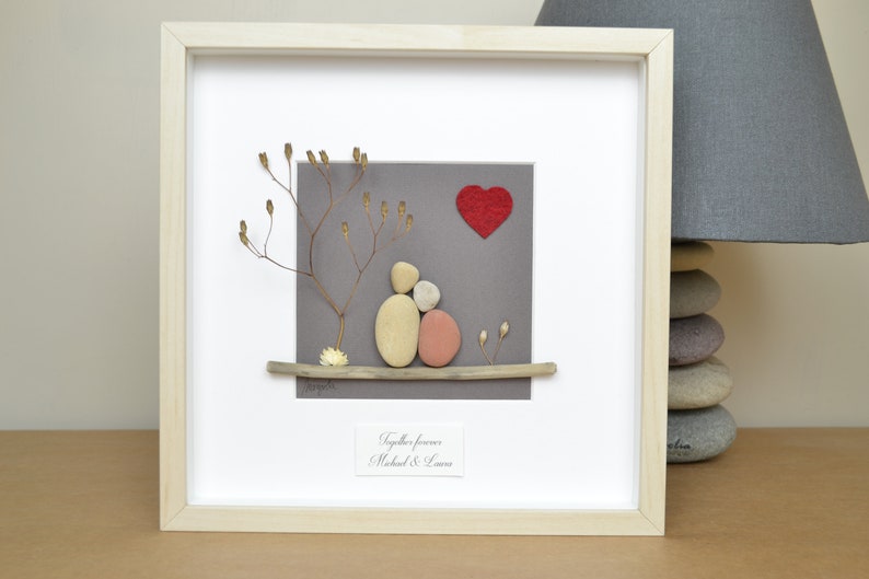 2nd 2 Years Cotton Wedding Anniversary Pebble art picture 2 anniversary Married Couple Husband Wife Gift Family Frame Personalised gift