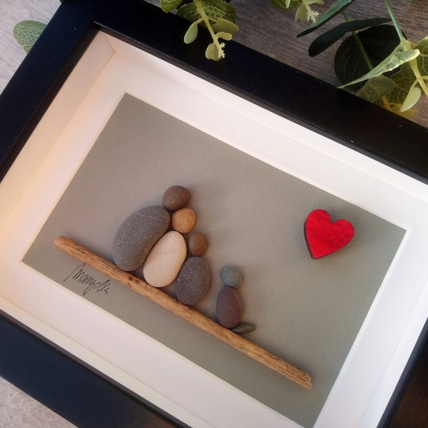 Pebble art family of 3 with dog, Pebble art picture, Pebble art family of 3, Pebble art family of 3 with pet, Family with pet, Family gift