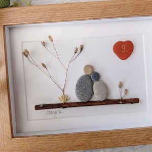9th 9 Years Pottery Wedding Anniversary Pebble art picture 9 anniversary Married Couple Husband Wife Gift Family Frame Personalised gift image 6