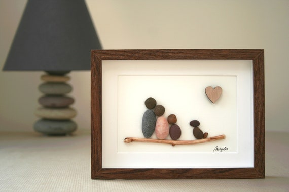 Pebble art picture Family Of 3