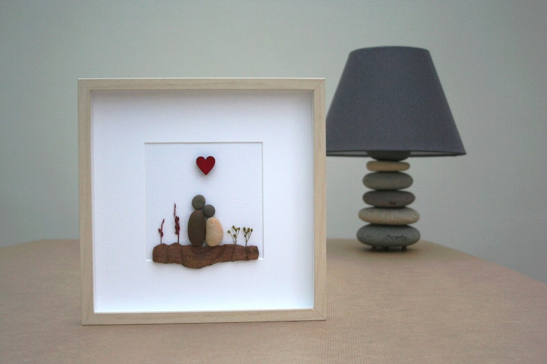 Pebble art picture Personalised gift Pebble art couple valentine/'s gift wedding gift Grandparents gift Pebble art family 2