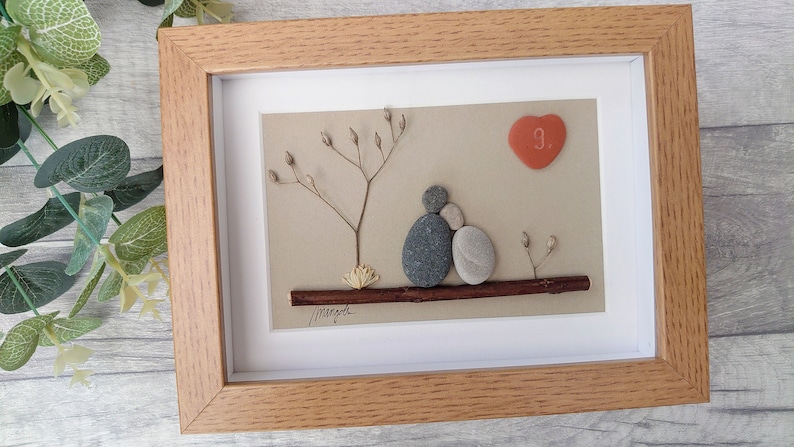 9th 9 Years Pottery Wedding Anniversary Pebble art picture 9 anniversary Married Couple Husband Wife Gift Family Frame Personalised gift image 3