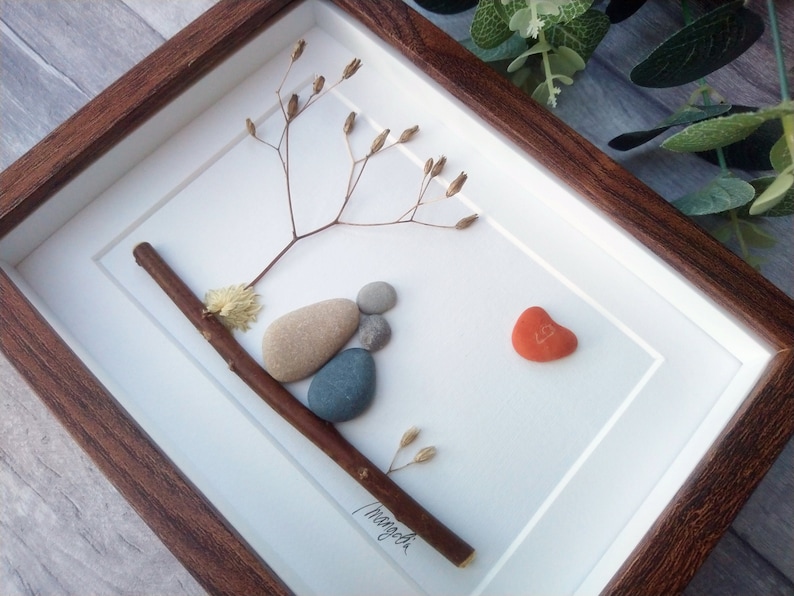 9th 9 Years Pottery Wedding Anniversary Pebble art picture 9 anniversary Married Couple Husband Wife Gift Family Frame Personalised gift image 5