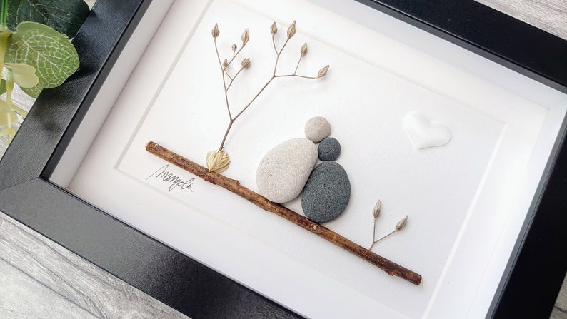 12th 12 Years Silk Wedding Anniversary Pebble art picture 12 anniversary Married Couple Husband Wife Gift Family Frame Personalised gift image 7